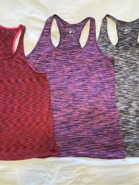 Space-Dye 3 Racerback Women’s Large Tank Tops -Red, Pink & Grey .